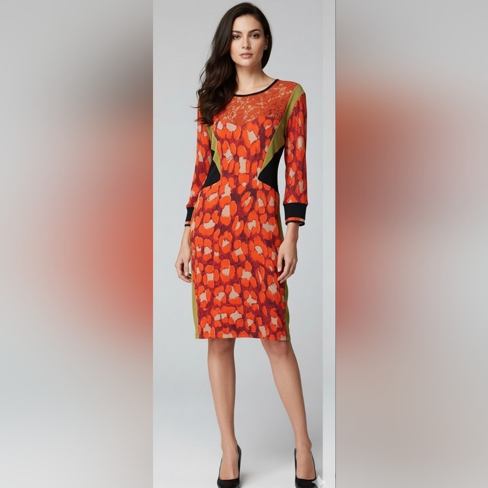 Just Cavalli Women' Fall Winter Collection Elegant‎ Orange Patterned Dress